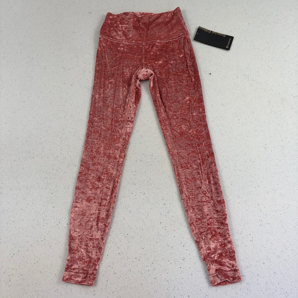 Lululemon Soft Cranberry Rose Crushed‎ Velvet Wunder Lounge HR Tight 28" NWT 6